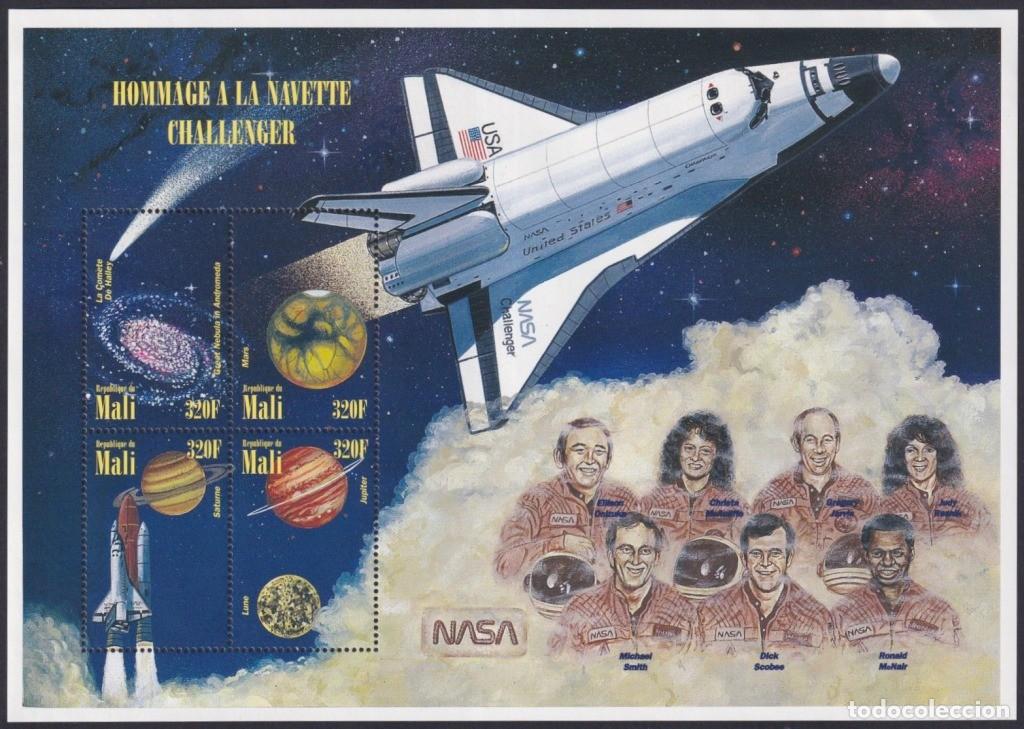 Timbres: F-EX62615 MALI MNH 1997 SPACE NASA COSMOS HOMMAGE CHALLENGER ROCKET AIRPLANE.