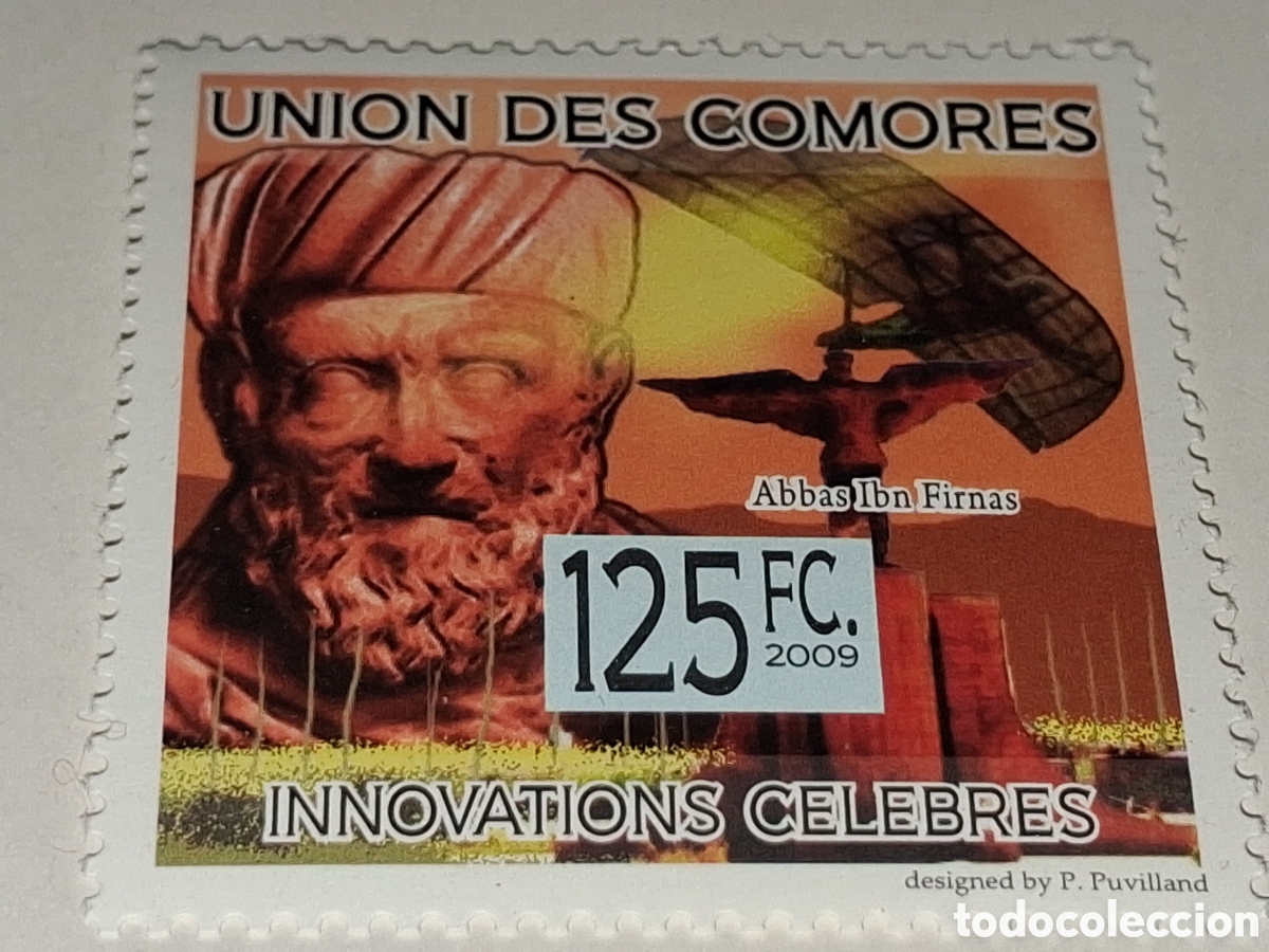 Sellos: Sello Comoras nuevo 2009. Abbas Ibn. Inventor. Aviones. Planeador. Poeta. Arte. Astr&oacute;nomo. Histpria