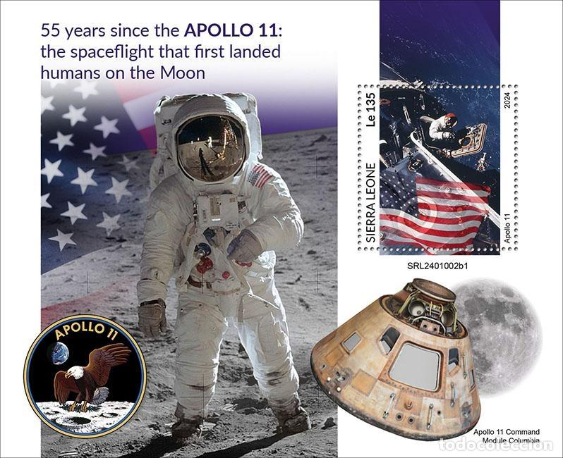 Sellos: Sierra Leona 2024 Mi. Bl. 3210 bloque Apollo 11 Luna Columbia espacio