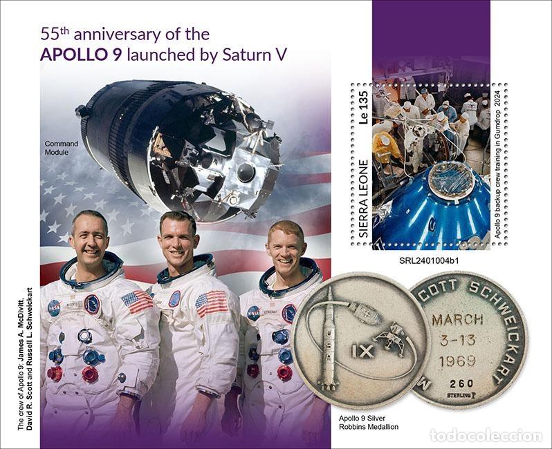 Sellos: Sierra Leona 2024 Mi. Bl. 3212 bloque Apollo 9 Saturn V espacio