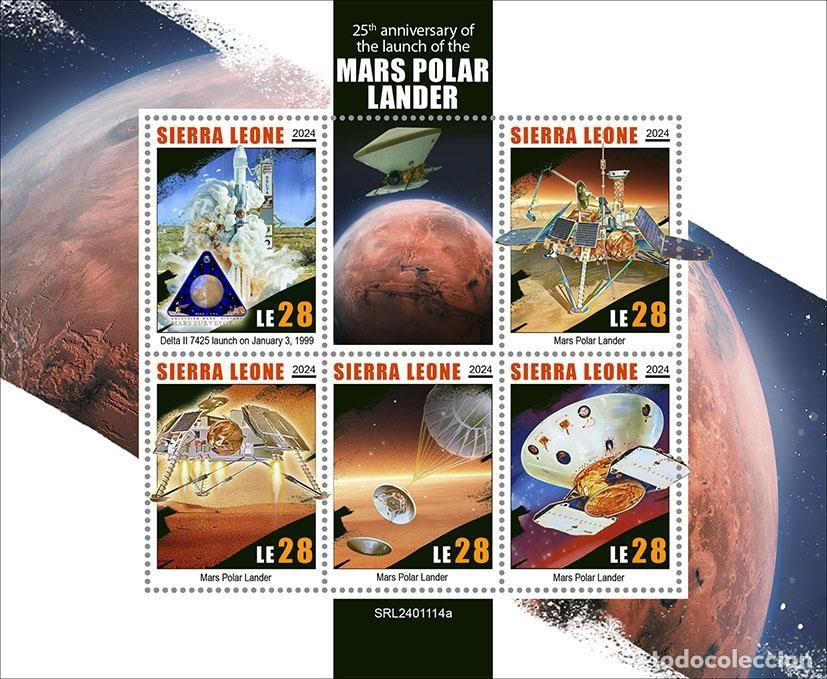 Sellos: Sierra Leona 2024 Mi. 18550-18554 hoja Mars Polar Lander espacio