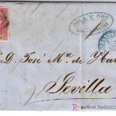 Sellos: CARTA DE S.SEBASTIÁN A SEVILLA.FRANQUEADO CON Nº 48 MATASELLADO CON PARRILLA NEGRA.. Lote 16621297