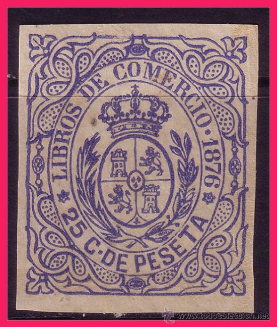 Sellos: FISCALES 1876 Libros de comercio, 25 cts azul * * - Foto 1