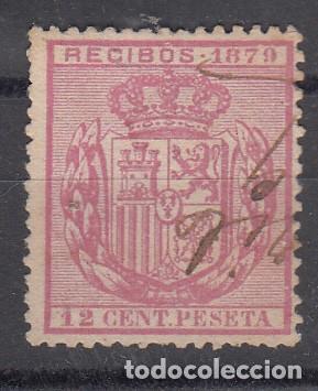 Timbres: FISCAL. 1879. RECIBOS DOCE CENT. PESETA. INUTILIZADO A PLUMA.