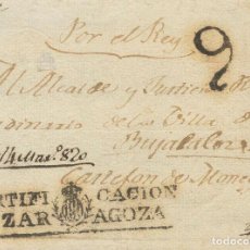 Selos: PREFILATELIA. SOBRE. 1820. FRONTAL DE CERTIFICADO DE ZARAGOZA A CASTEJON DE MON. Lote 346092523
