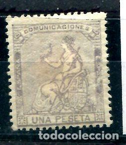 Sellos: Edifil 138. 1 pta Alegor&iacute;a de Espa&ntilde;a. Nuevo con goma, fijasellos y papel pegado.