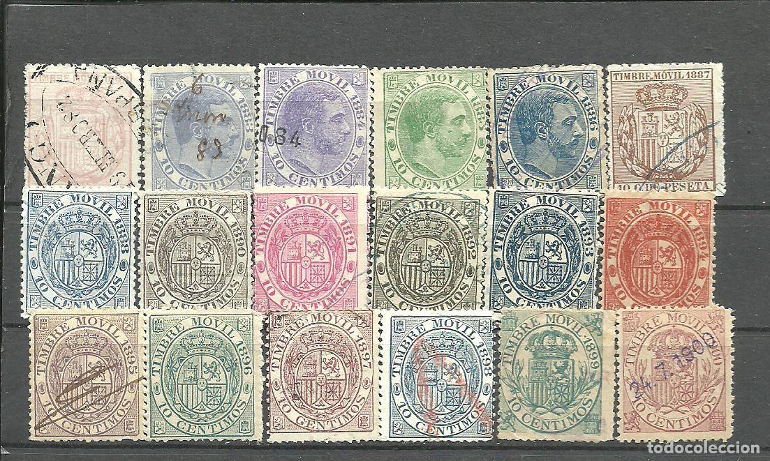 Sellos: ESPA&Ntilde;A 1882-1900 - 18 TIMBRES FISCAL-POSTAL -DIFERENTES ESTADOS - USADOS-