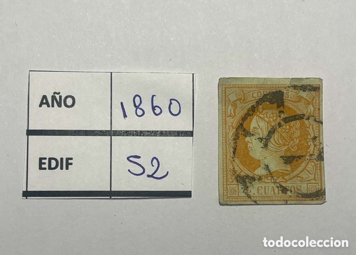 Sellos: Espa&ntilde;a 1860 Edifil 52 usado &ndash; Sello cl&aacute;sico Isabel II