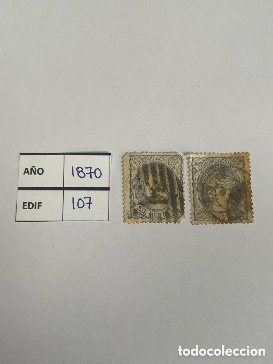 Sellos: Sellos Espa&ntilde;a 1870 Edifil 107 &ndash; 50 mil&eacute;simas &ndash; Alegor&iacute;a &ndash; Lote 2 usados