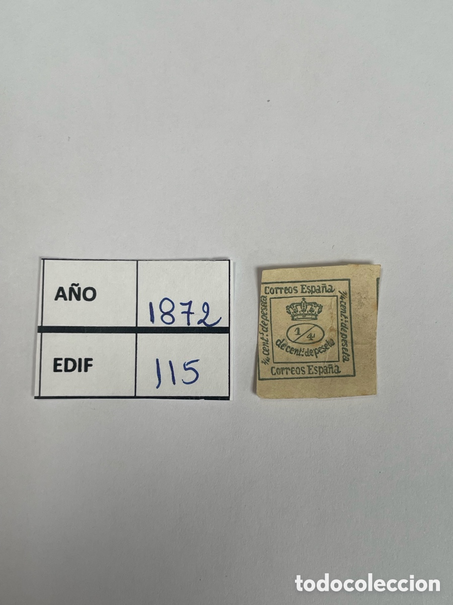 Sellos: Espa&ntilde;a 1872 Edifil 115 &ndash; &frac14; c&eacute;ntimo &ndash; Impuesto Guerra / Tel&eacute;grafos &ndash; Cl&aacute;sico