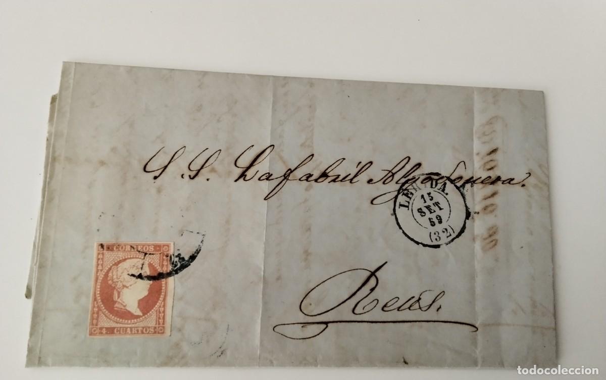 Sellos: LERIDA ENVUELTA CIRCULADA A REUS EN EL A&Ntilde;O 1859 , FECHADORES Y SELLO ISABEL 2&ordf;