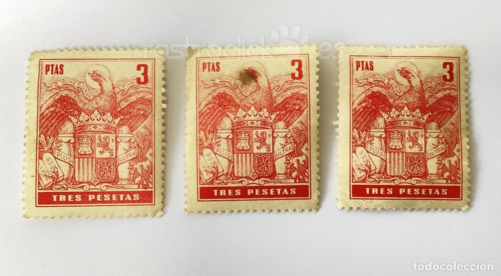 Sellos: Lote 3 sellos Timbre m&oacute;vil de 3 pesetas