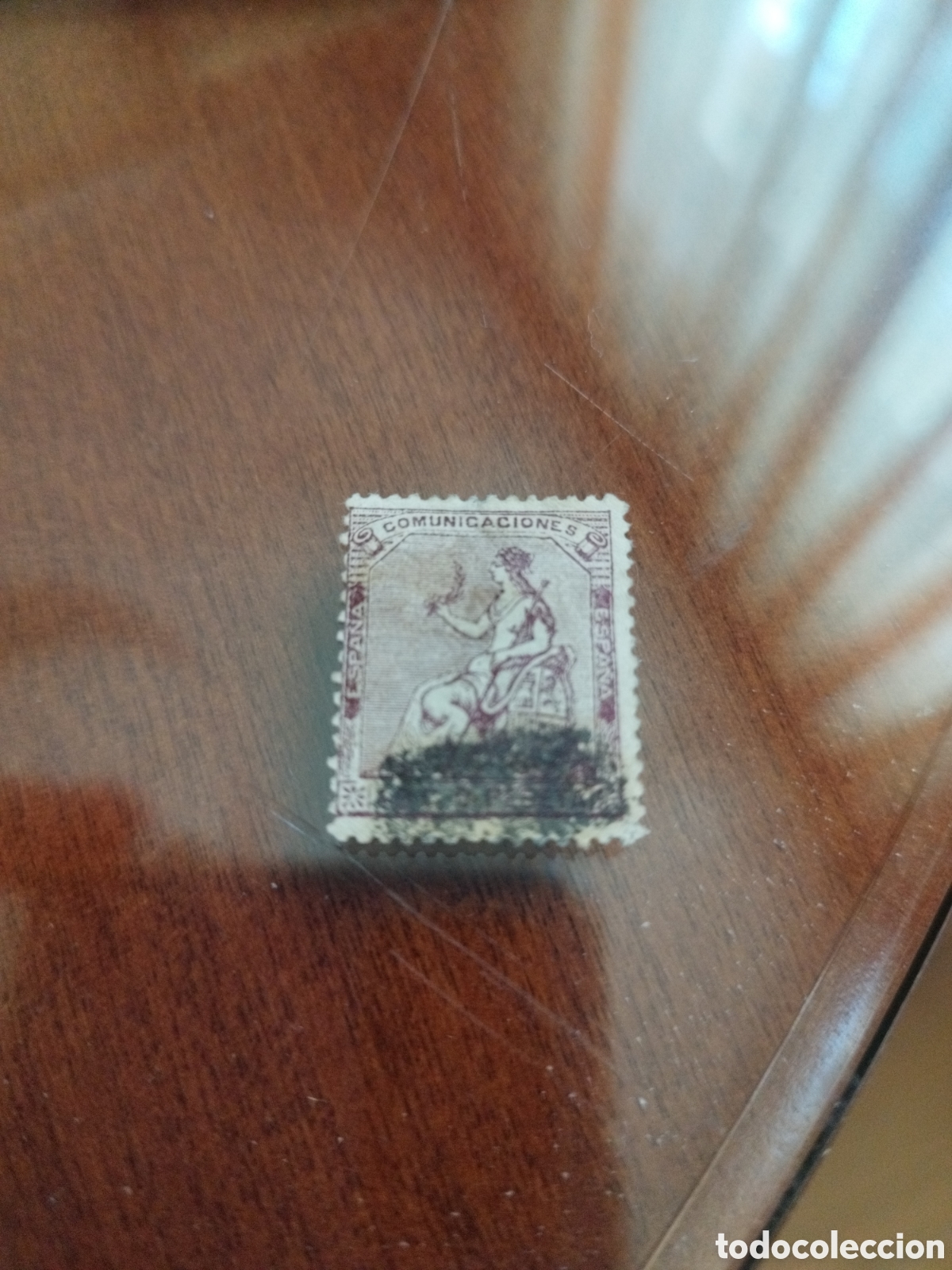 Sellos: Espa&ntilde;a 1873 - Corona mural y Alegor&iacute;a de Espa&ntilde;a - Edifil 136, 40 c. casta&ntilde;o violeta - Usado