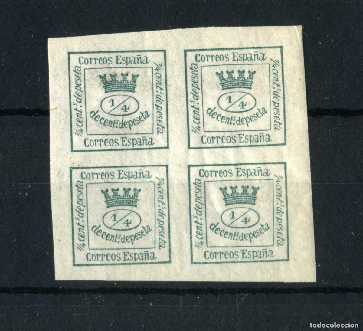 Sellos: XS- 1a REP&Uacute;BLICA 1873 Bloque 4/4 verde Edifil 130 NUEVO