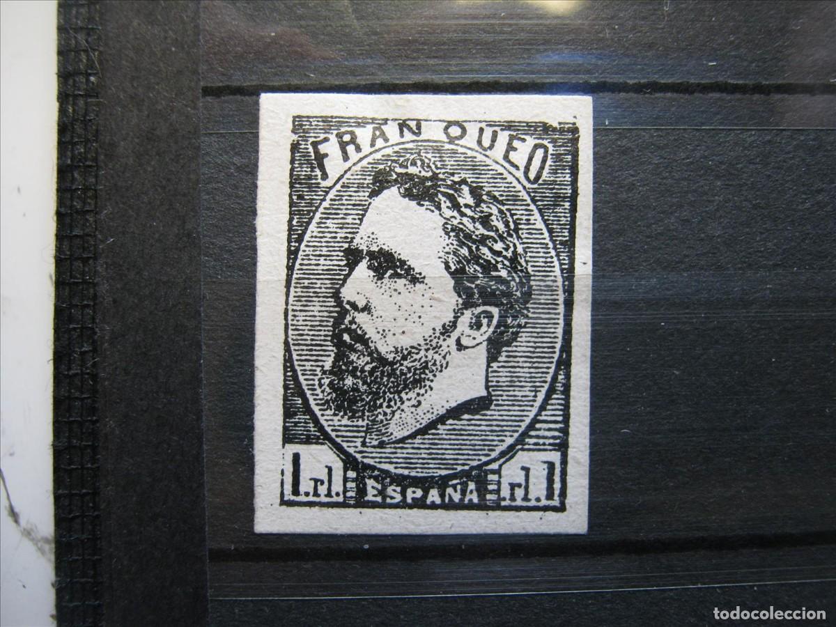 Sellos: CARLOS VII EDIFIL 156 PRUEBA EN NEGRO PERFECTA.