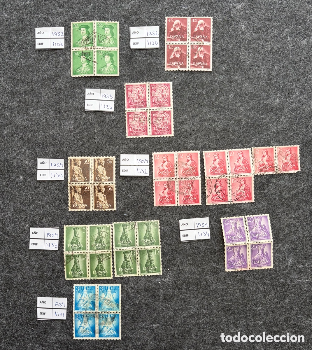 Sellos: Lote sellos Espa&ntilde;a 1952-1954 Edifil 1106/1141 Bloques A&ntilde;o Mariano