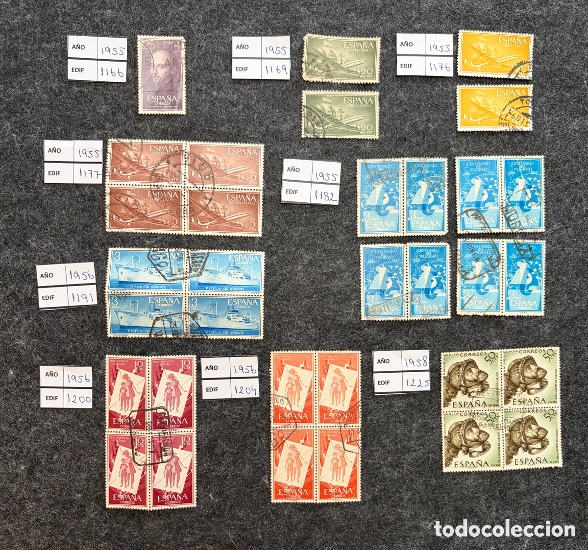Sellos: Lote sellos Espa&ntilde;a 1955-1958 Edifil 1166/1225 A&eacute;reo y conmemorativos bloques