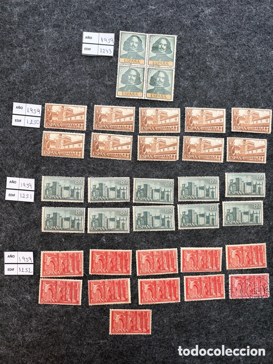 Sellos: Lote sellos Espa&ntilde;a 1959 Edifil 1243/1252 Arquitectura + bloques