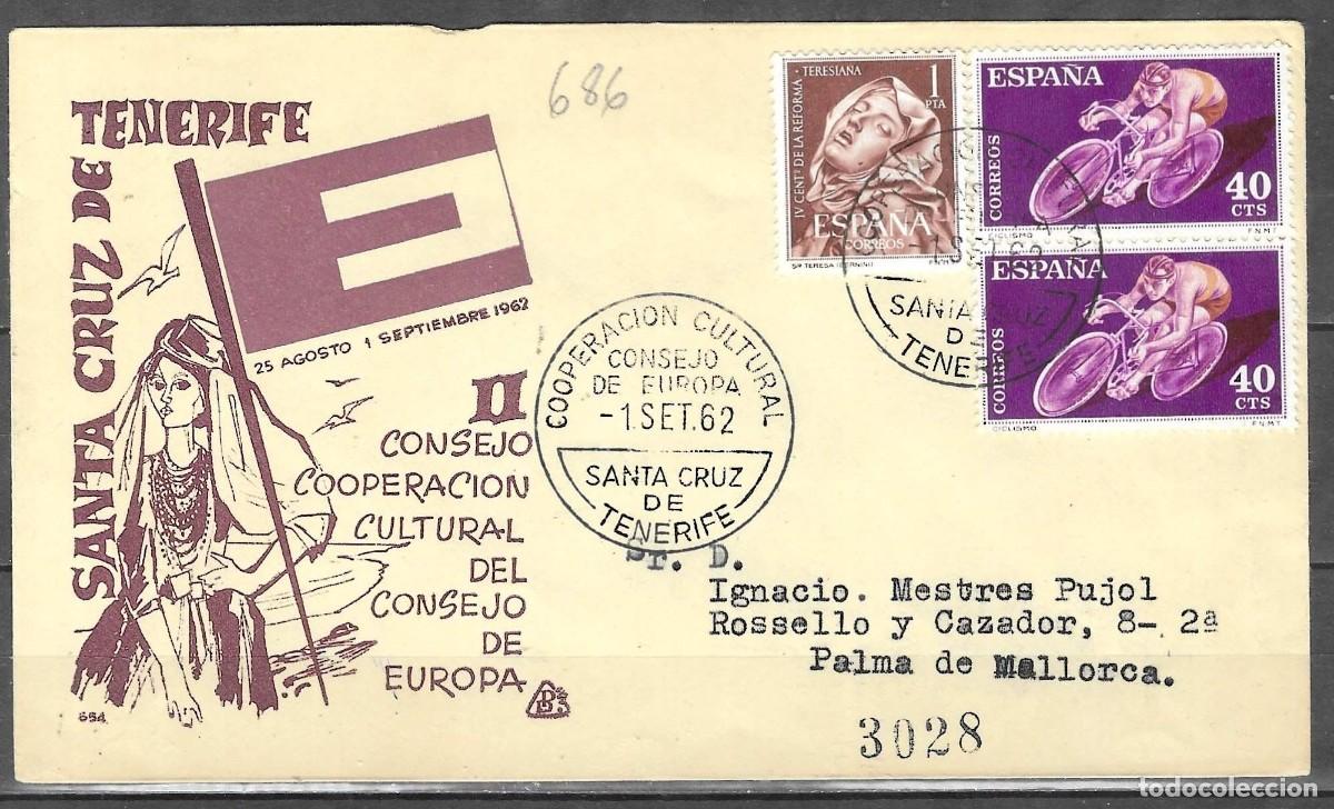 Sellos: SOBRE CERTIFICADO DE ESPA&Ntilde;A 1962, SANTA CRUZ DE TENERIFE