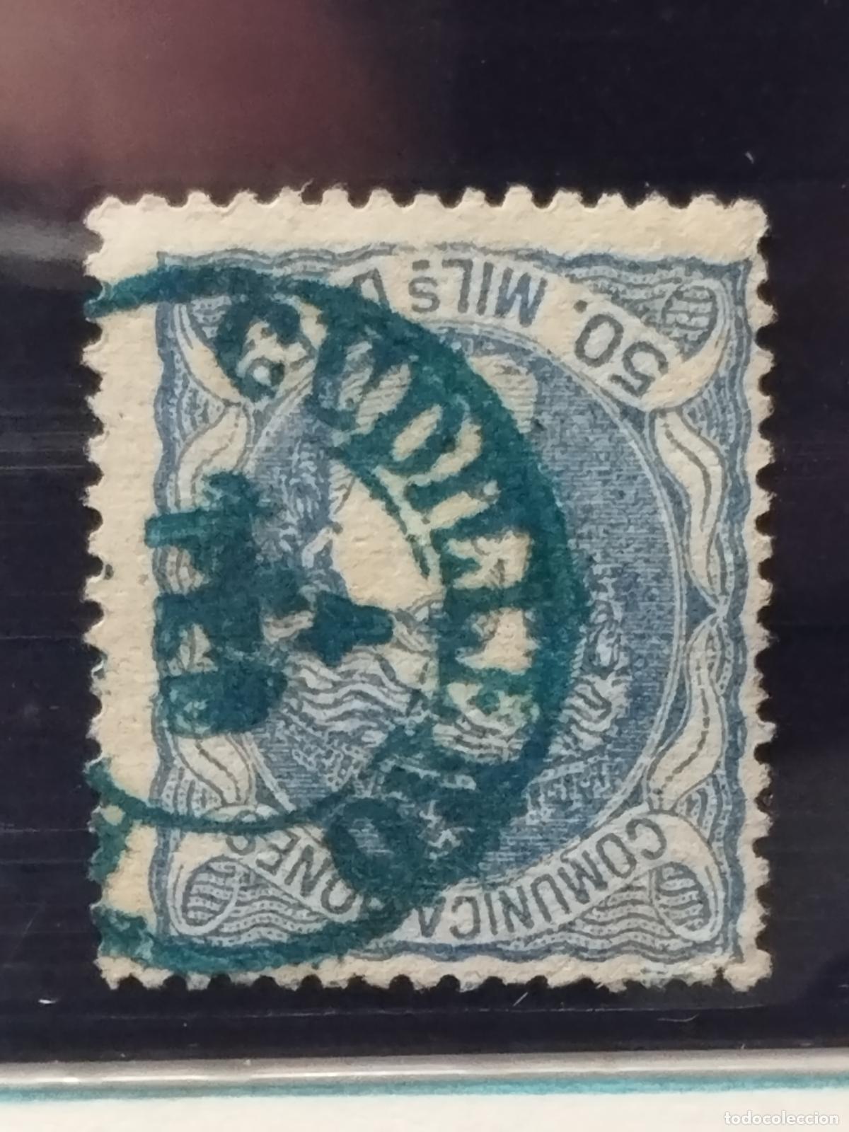 Timbres: JT - ESPA&Ntilde;A - EDIFIL 107. FECHADOR DE CUDILLERO. OVIEDO. TIPO I EN AZUL. MUY BONITO Y MUY RARO.