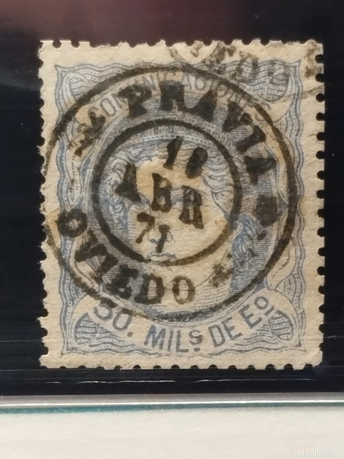 Timbres: JT - ESPA&Ntilde;A - EDIFIL 107. FECHADOR DE PRAVIA. OVIEDO. TIPO II. LUJO