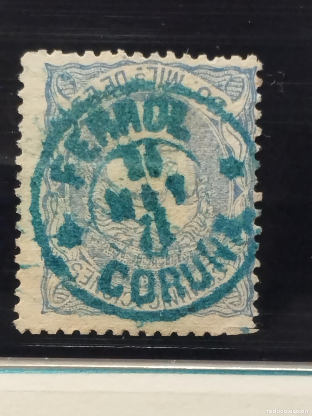 Sellos: JT - ESPA&Ntilde;A - EDIFIL 107. FECHADOR EN AZUL DE FERROL. CORU&Ntilde;A. LUJO Y RARISIMO.