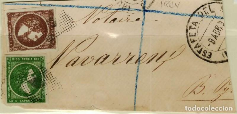 Sellos: FA3279. Emisi&oacute;n 1-03-1875. Carlos VII. Vascongadas y Navarra. Fragmento circulado a Francia
