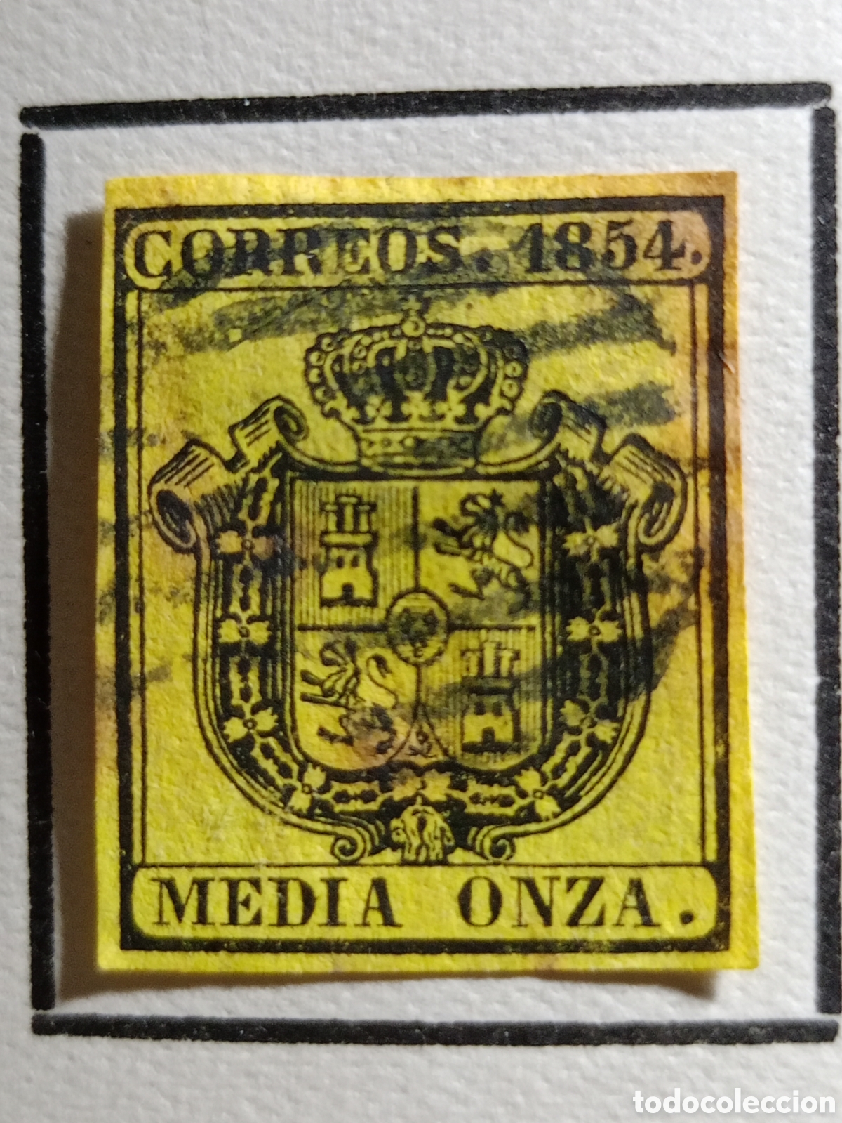 Timbres: (H1Y) SELLO DE ESPA&Ntilde;A MEDIA ONZA 1854 amarillo