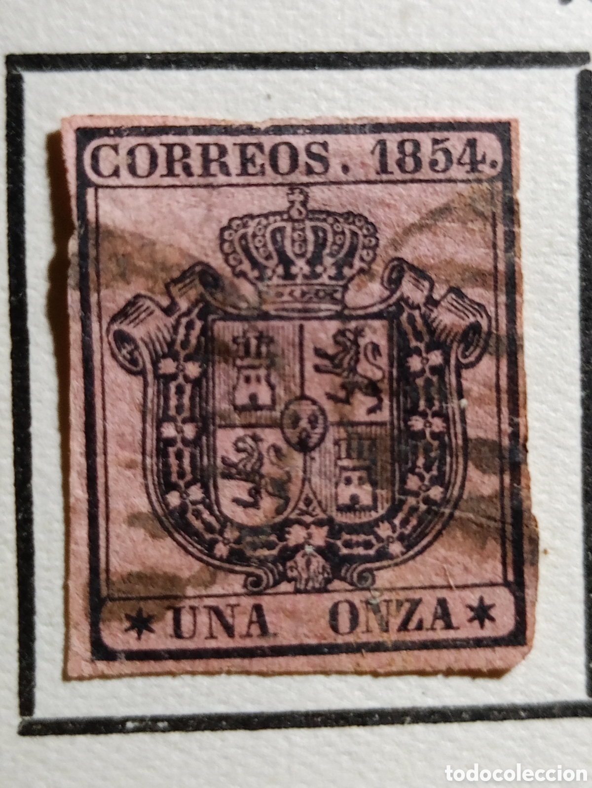 Timbres: Edifil 29. Una onza. Escudo de Espa&ntilde;a. Servicio oficial, a&ntilde;o 1854.