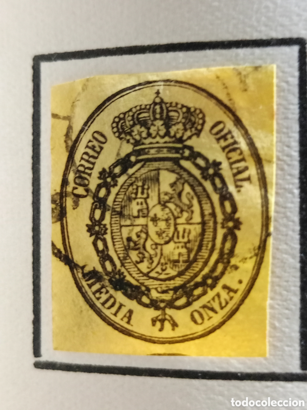 Sellos: Espa&ntilde;a - Clasico 1850-1900 - 1855 - Correo - N&ordm; 00035 - (*) - 1/2 Onza 1855 Amarillo - Escudo