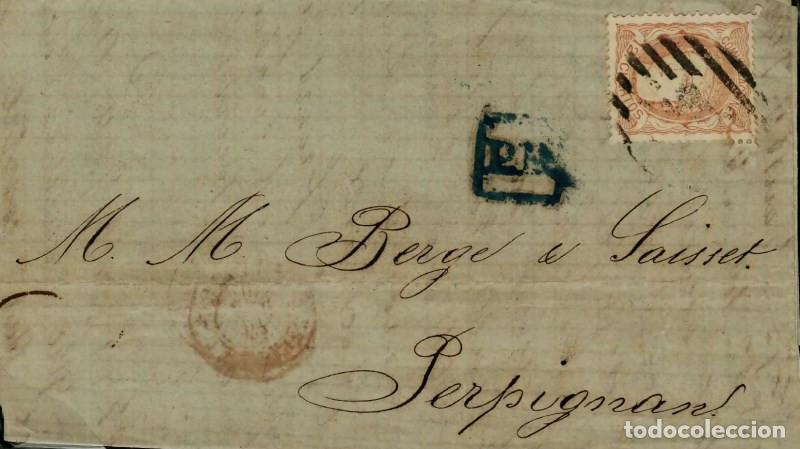 Sellos: FA2982. Emision 1-1-1870. Correo de Barcelona a Perpi&ntilde;an
