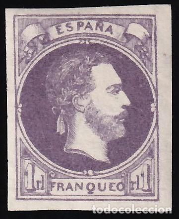 Selos: ESPA&Ntilde;A, Correo Carlista, 1874 EDIFIL N&ordm; 158 /*/. 1 r. lila gris&aacute;ceo