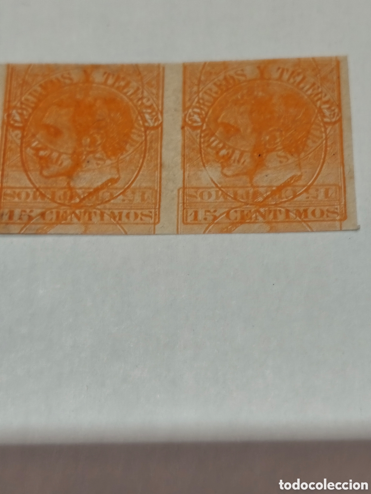 Francobolli: Pareja de sellos cl&aacute;sicos de Espa&ntilde;a n 210 nueva maculatura doble impresi&oacute;n 15 cts naranja ,ver