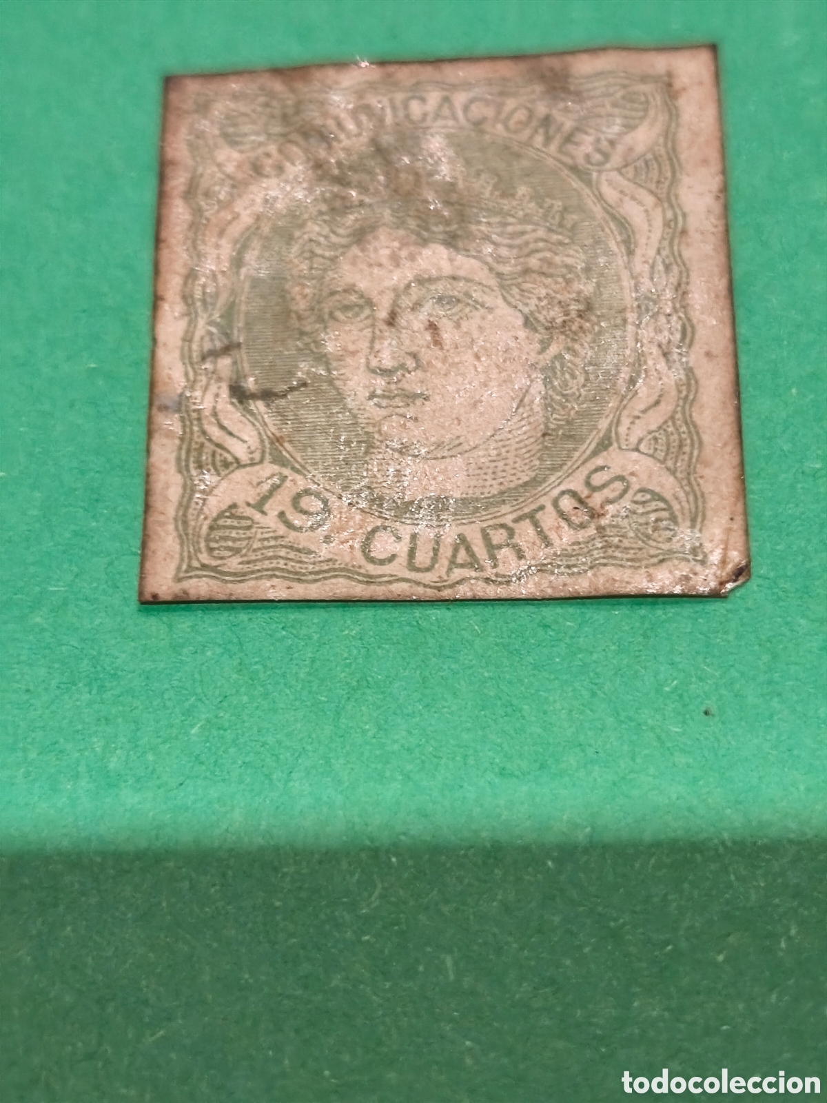 Sellos: Sello cl&aacute;sico de Espa&ntilde;a n 113 nuevo con goma** muy escaso papel sobado 19 cuartos verde s.dentar
