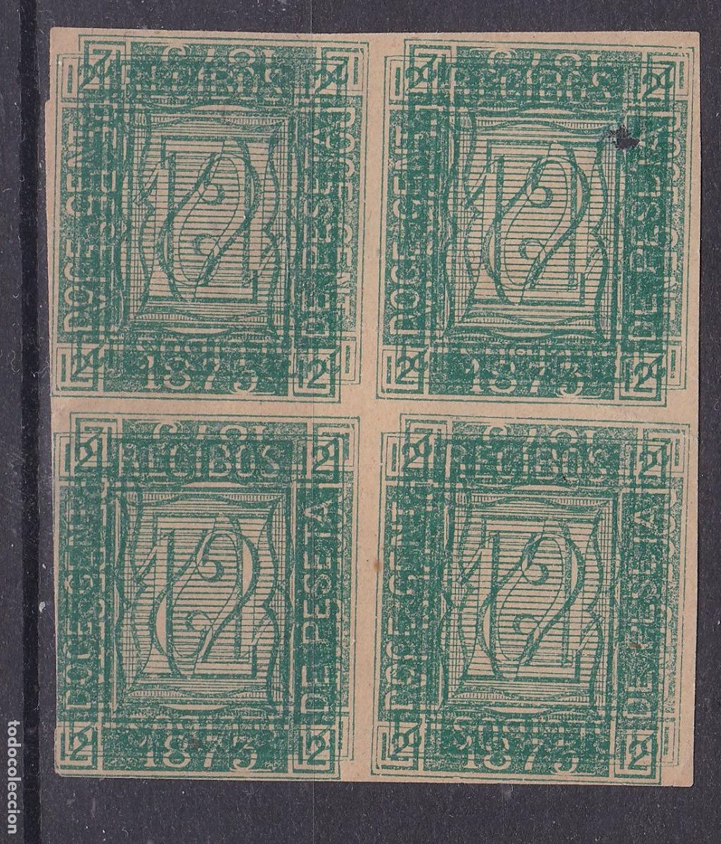 Sellos: FC-134-FISCALES Recibos 12 Cts 1873 Rara MACULATURA N Sin Dentar Bloque de 4 (*)