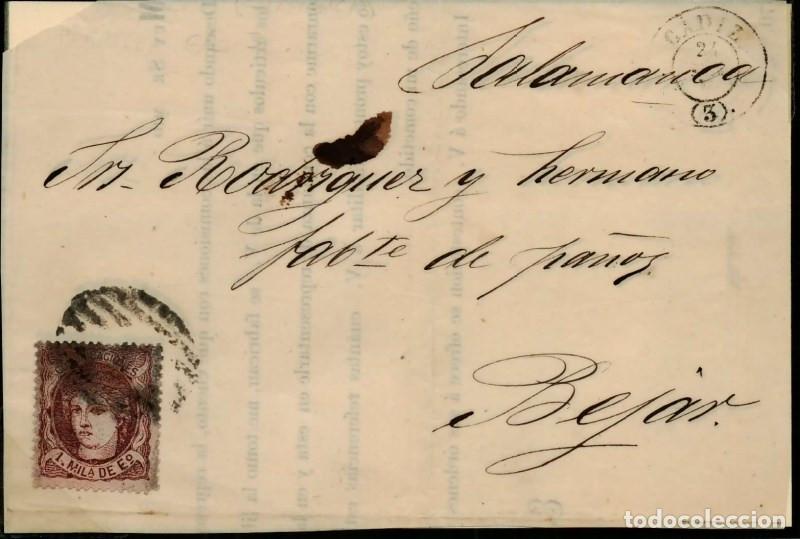 Sellos: FA2785. Emision 1-1-1870. Carta de Cadiz a Bejar