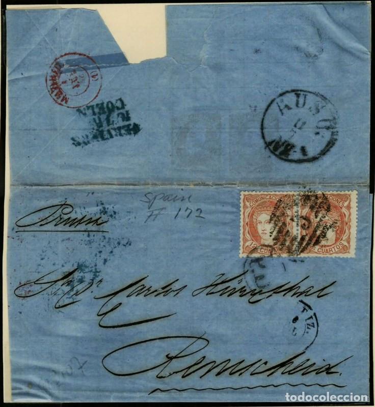 Sellos: FA2985. Emision 1-1-1870. Correspondencia de Cadiz a Remscheid