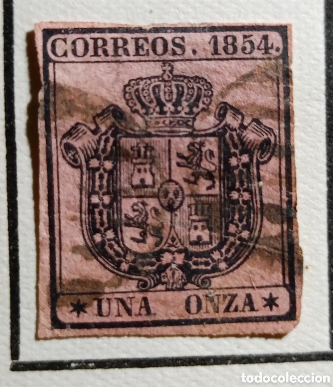 Francobolli: Edifil 29. Una onza. Escudo de Espa&ntilde;a. Servicio oficial, a&ntilde;o 1854.