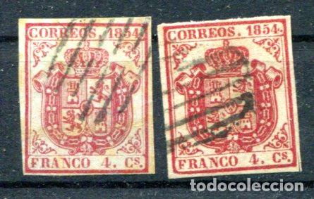 Sellos: Edifil 33 y 33 A. 4 cuartos. 2 sellos, uno papel blanco y el otro papel azulado. Usados