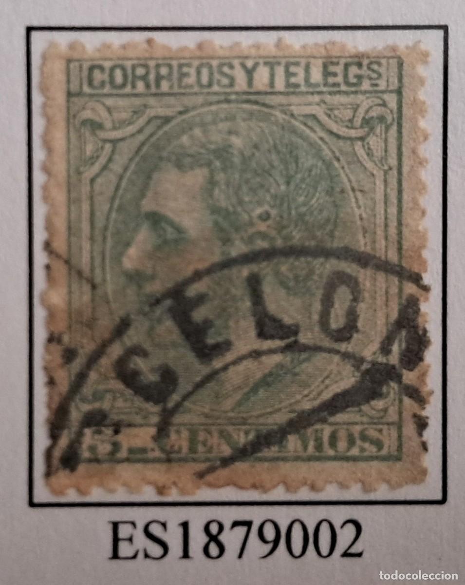 Sellos: Sello de Espa&ntilde;a Reinado de Alfonso XII 5 centimos a&ntilde;o 1879-usado-verde, matasellos Barcelona