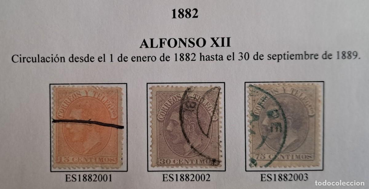 Sellos: serie completa de sellos de Espa&ntilde;a usados, Alfonso XII, edifil 210-212, a&ntilde;o 1882.