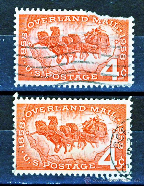 Sellos: EE.UU.- CORREO TERRESTRE: 1858-1958.-