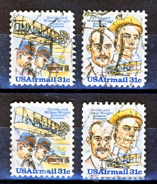 Sellos: EE.UU.-  ORVILLE Y WILBUR WRIGHT, PIONEROS DE LA AVIACION.-(1)