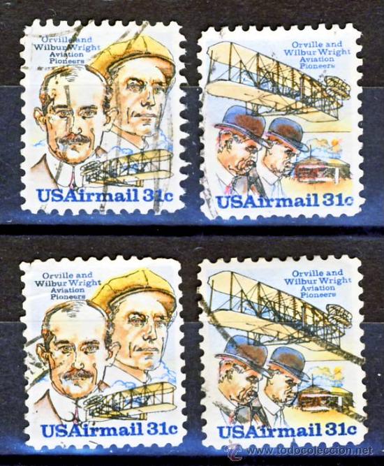 Sellos: EE.UU.-  ORVILLE Y WILBUR WRIGHT, PIONEROS DE LA AVIACION.-(2)