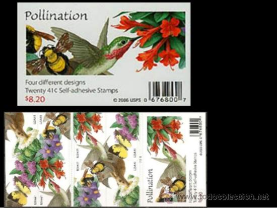 Selos: USA 2007 POLLINATION PSA BOOKLET OF 20 Sc C4153-56, Mi C4240-43, Sg C4725a-28a, Yv C3935
