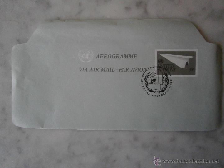 Francobolli: NACIONES UNIDAS NEW YORK AEROGRAMA CON MAT PRIMER DIA