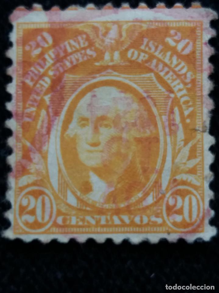 Sellos: UNITED STATES, WASHINGTON, FILIPINAS, 20 CENTS, A&Ntilde;O 1906.