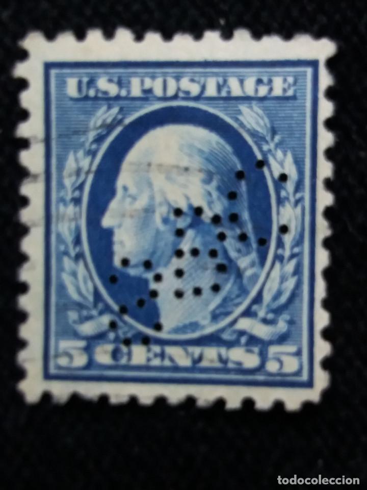 Sellos: UNITED STATES, WASHINGTON, 5 CENTS, A&Ntilde;O 1909. PERFORADO