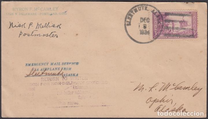 Sellos: F-EX3824 US ALASKA 1934 EMERGENCY MAIL SERVICE BY PLANE. FIRST FLIGHT ELERTHUTE - APLIO.