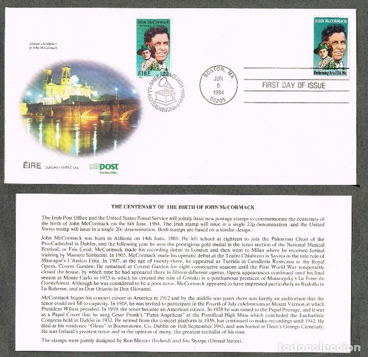 Timbres: SOBRE PRIMER DIA 1984 USA-IRLANDA Emisi&oacute;n conjunta